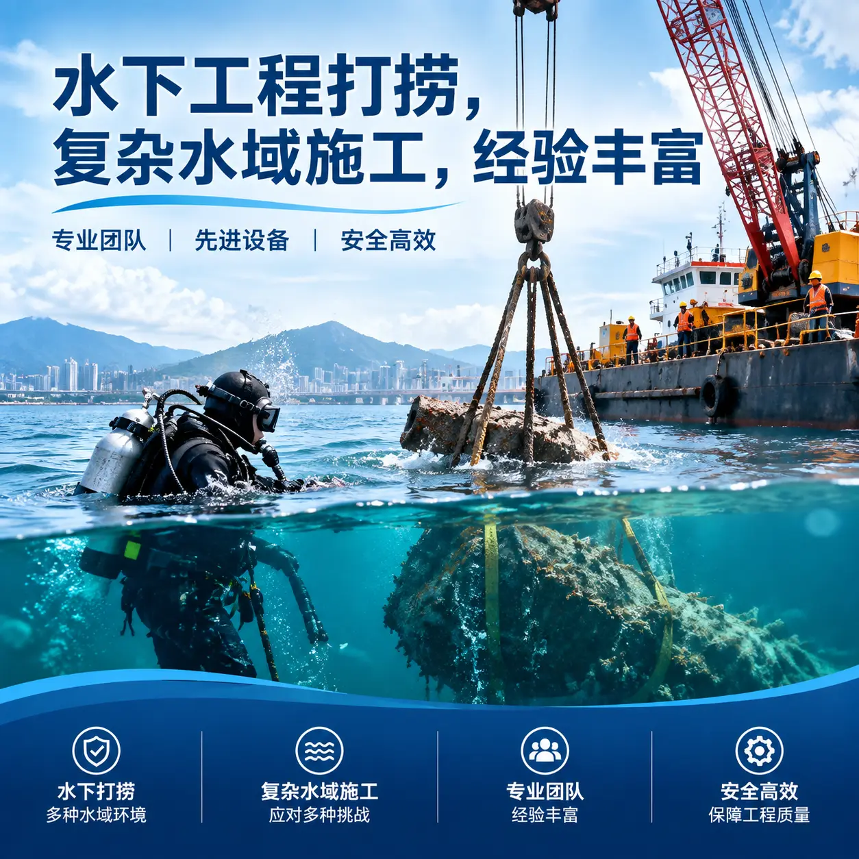 水下工程打捞，复杂水域施工，经验丰富沈阳
